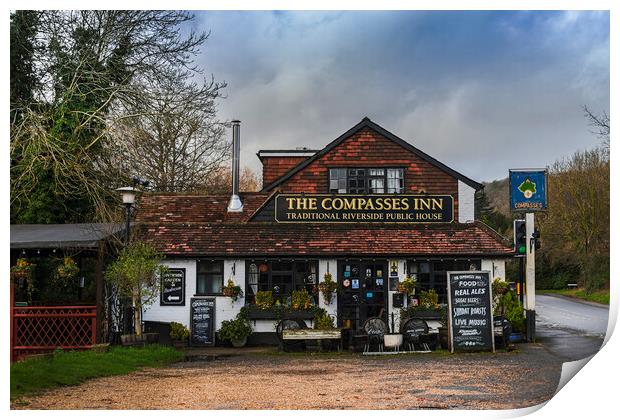 The Compass Inn Traditional English Riverside Pub Print by Dave Williams