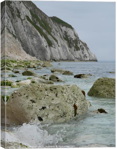 Base of cliffs, The Needles Canvas Print by Sam Robinson