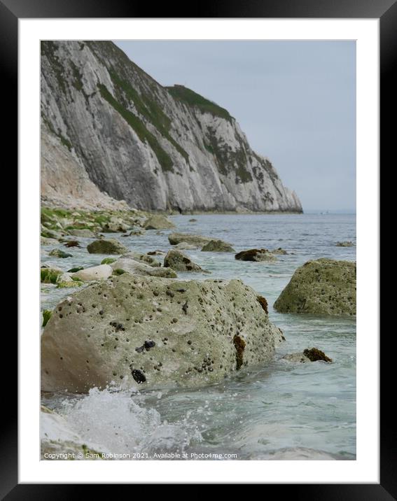 Base of cliffs, The Needles Framed Mounted Print by Sam Robinson