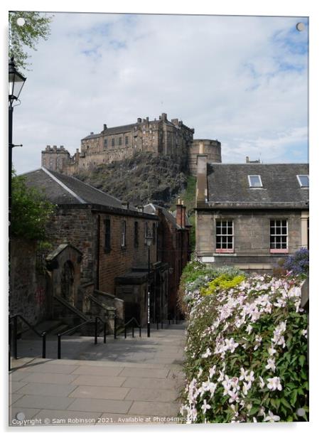 Edinburgh Castle & Vennel Steps Acrylic by Sam Robinson