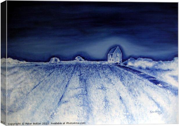 Abstract oil painting available as prints.  Ancient chapel at Bradwell, Essex  Canvas Print by Peter Bolton