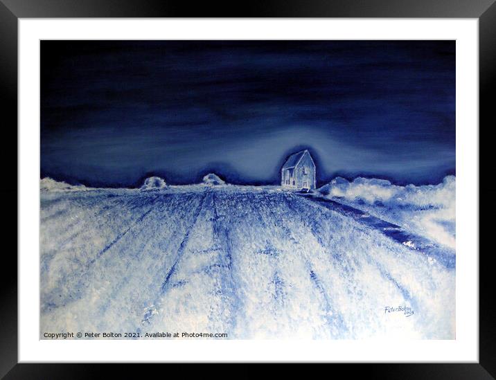 Abstract oil painting available as prints.  Ancient chapel at Bradwell, Essex  Framed Mounted Print by Peter Bolton