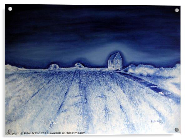 Abstract oil painting available as prints.  Ancient chapel at Bradwell, Essex  Acrylic by Peter Bolton