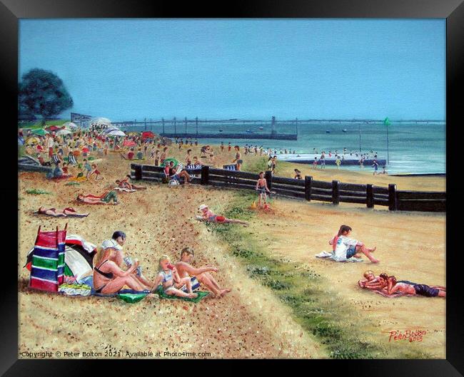 Artwork in oils of Leigh Beach, Essex, 2003, by Peter Bolton. Framed Print by Peter Bolton
