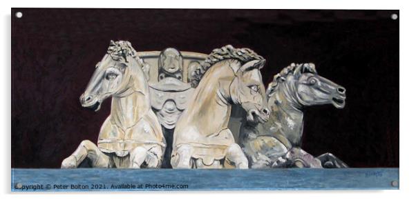 Painting of Florentine horses by Peter Bolton.  Acrylic by Peter Bolton