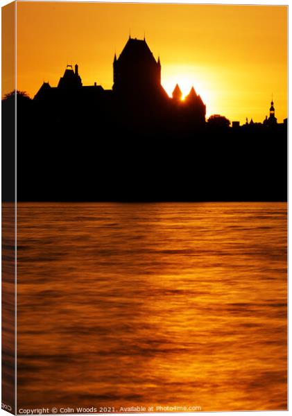 The Chateau Frontenac silhouetted against the sunset Canvas Print by Colin Woods