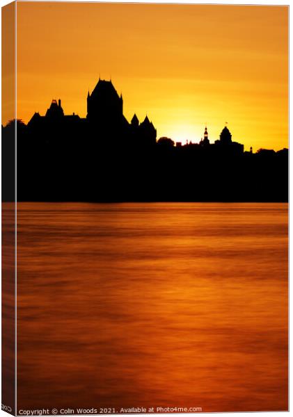 The Chateau Frontenac silhouetted against the sunset Canvas Print by Colin Woods