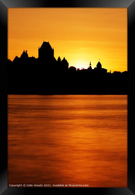 The Chateau Frontenac silhouetted against the sunset Framed Print by Colin Woods