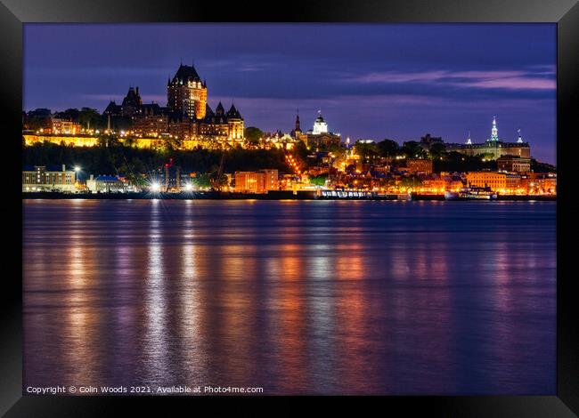 Quebec City skyline at night  Framed Print by Colin Woods