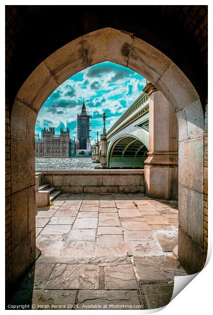 Archway view of Big Ben and Westminster Bridge Print by Hiran Perera