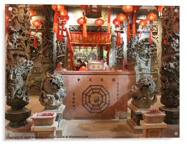 Hotel reception in ancient Chinese temple style. Acrylic by Hanif Setiawan