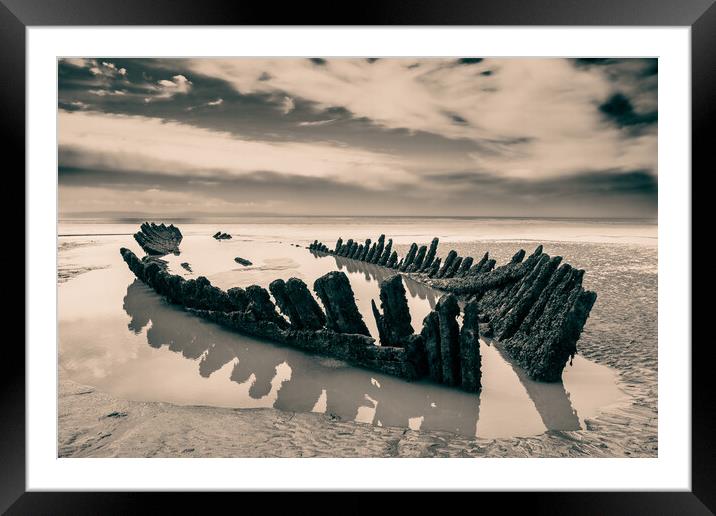 Wreck on Berrow Beach #1 Framed Mounted Print by David Jeffery