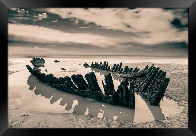 Wreck on Berrow Beach #1 Framed Print by David Jeffery