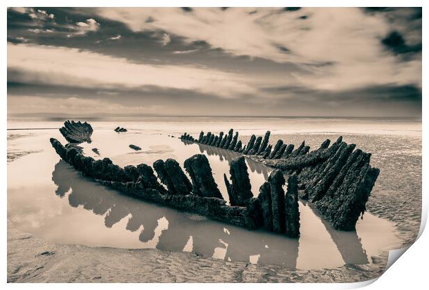 Wreck on Berrow Beach #1 Print by David Jeffery