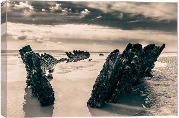 Wreck on Berrow Beach #2 Canvas Print by David Jeffery