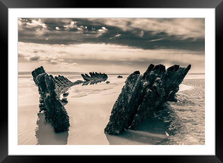 Wreck on Berrow Beach #2 Framed Mounted Print by David Jeffery