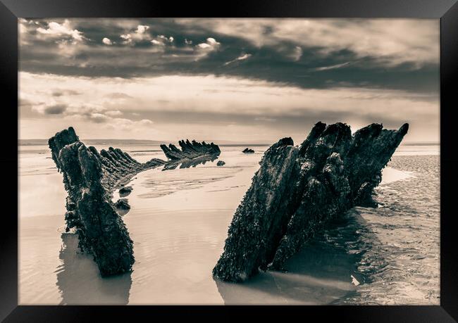 Wreck on Berrow Beach #2 Framed Print by David Jeffery