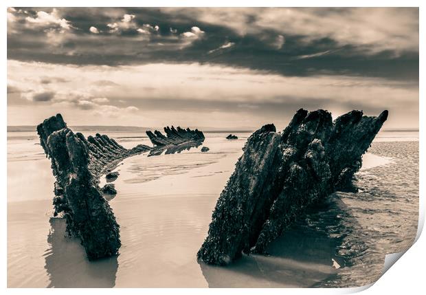 Wreck on Berrow Beach #2 Print by David Jeffery