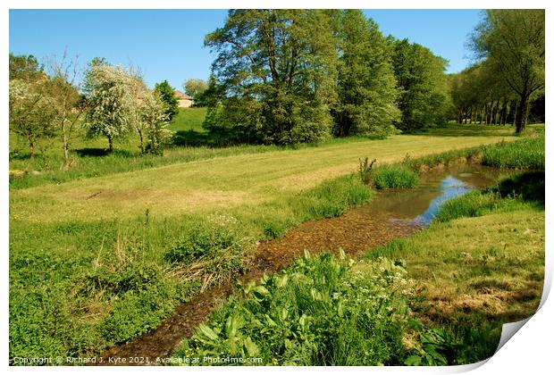 River Windrush looking north, Barton, Cotswolds, Gloucestershire Print by Richard J. Kyte