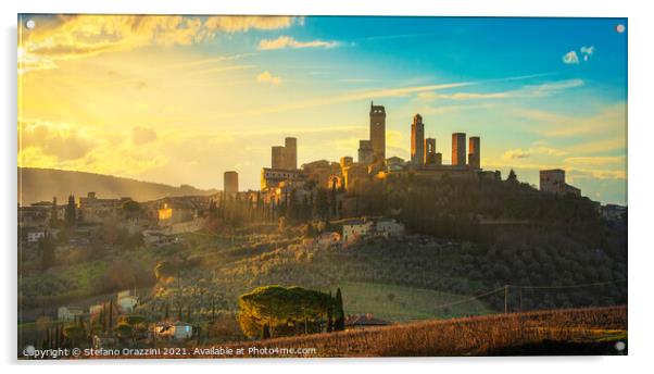 San Gimignano Skyline at Sunset Acrylic by Stefano Orazzini