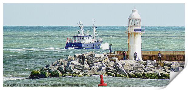 A Cold And Windy Breakwater Print by Peter F Hunt