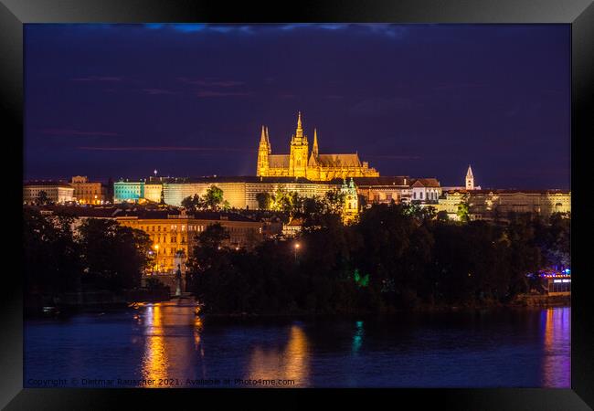 Saint Vitus Cathedral on Prague Castle at Night Framed Print by Dietmar Rauscher