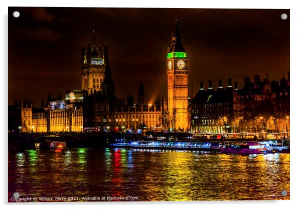 Big Ben Tower Parliament Thames River Westminster Bridge London  Acrylic by William Perry