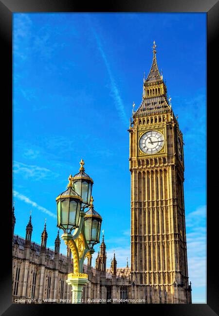 Big Ben Tower Houses of Parliament Westminster London England Framed Print by William Perry