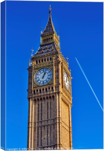 Big Ben Tower Plane Houses of Parliament Westminster London Engl Canvas Print by William Perry