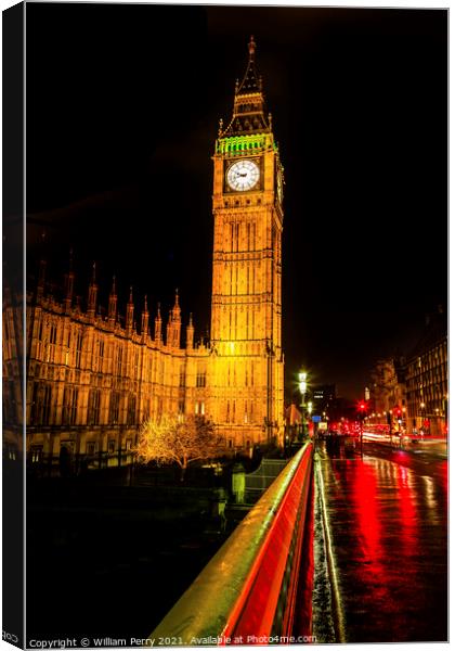 Big Ben Tower Westminster Bridge Parliament London England Canvas Print by William Perry