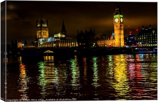 Big Ben Tower Parliament Thames River Westminster Bridge London  Canvas Print by William Perry