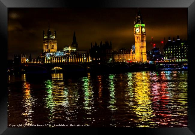 Big Ben Tower Parliament Thames River Westminster Bridge London  Framed Print by William Perry