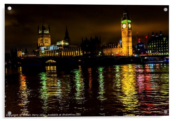 Big Ben Tower Parliament Thames River Westminster Bridge London  Acrylic by William Perry