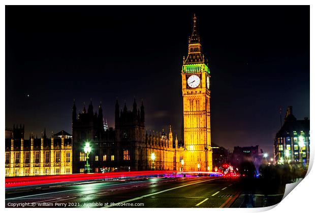 Big Ben Tower Westminster Bridge Parliament London England Print by William Perry