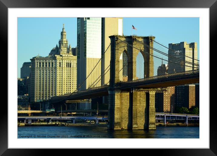 Brooklyn bridge at sunrise, New York City Framed Mounted Print by Nicolas Duperrier
