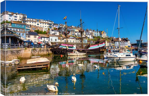 Brixham Harbour and the Golden Hind Canvas Print by Paul F Prestidge