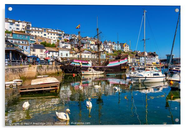 Brixham Harbour and the Golden Hind Acrylic by Paul F Prestidge