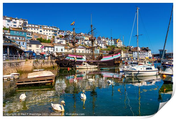 Brixham Harbour and the Golden Hind Print by Paul F Prestidge