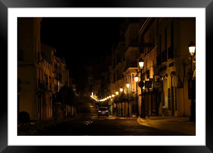 Scenic old town streets at night Framed Mounted Print by Elijah Lovkoff
