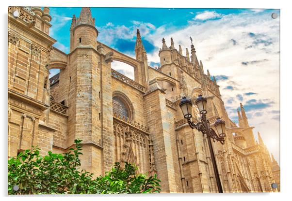 Spain, Landmark Santa Maria cathedral in Seville historic city center  Acrylic by Elijah Lovkoff