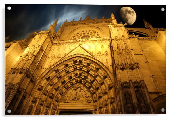 Spain, Landmark Santa Maria cathedral in Seville historic city center Acrylic by Elijah Lovkoff