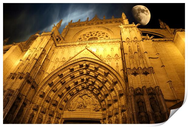 Spain, Landmark Santa Maria cathedral in Seville historic city center Print by Elijah Lovkoff