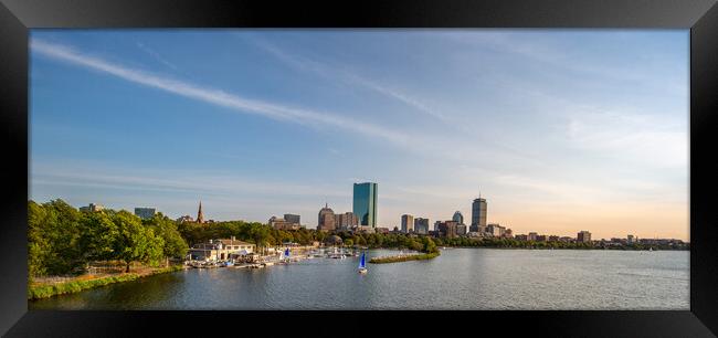 Panoramic view of Boston downtown and historic center from the landmark Longfellow bridge over Charles River Framed Print by Elijah Lovkoff