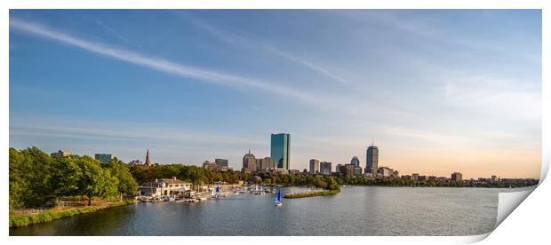 Panoramic view of Boston downtown and historic center from the landmark Longfellow bridge over Charles River Print by Elijah Lovkoff