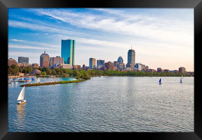 Panoramic view of Boston downtown and historic center from the landmark Longfellow bridge over Charles River Framed Print by Elijah Lovkoff