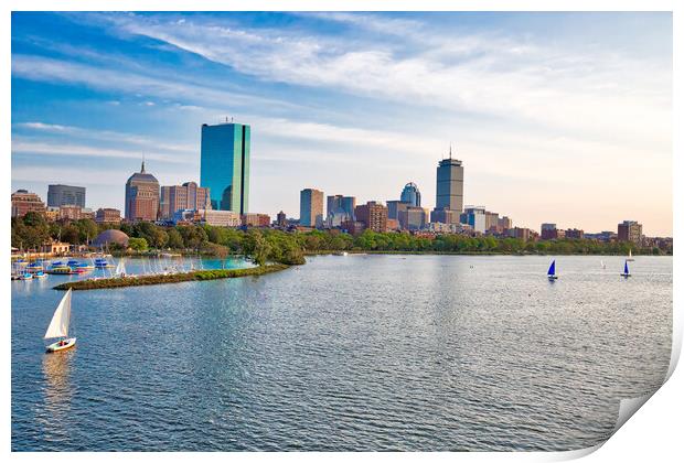 Panoramic view of Boston downtown and historic center from the landmark Longfellow bridge over Charles River Print by Elijah Lovkoff
