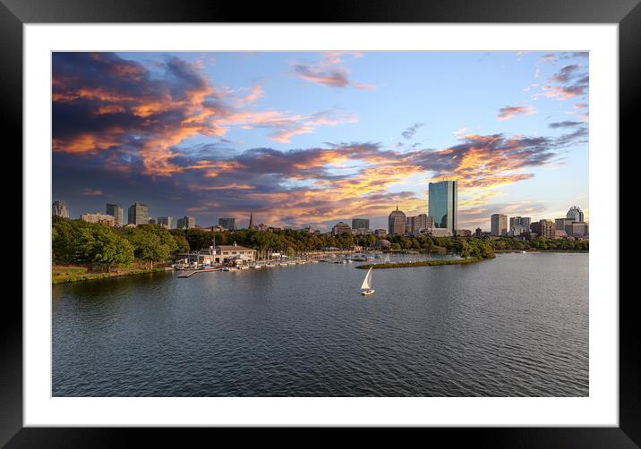 Panoramic view of Boston downtown and historic center from the landmark Longfellow bridge over Charles River Framed Mounted Print by Elijah Lovkoff