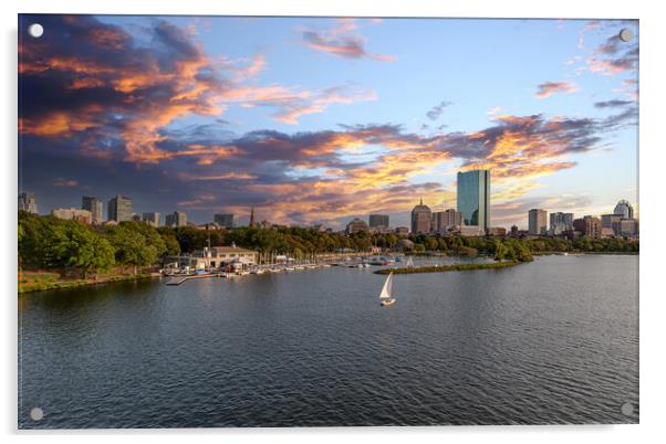 Panoramic view of Boston downtown and historic center from the landmark Longfellow bridge over Charles River Acrylic by Elijah Lovkoff