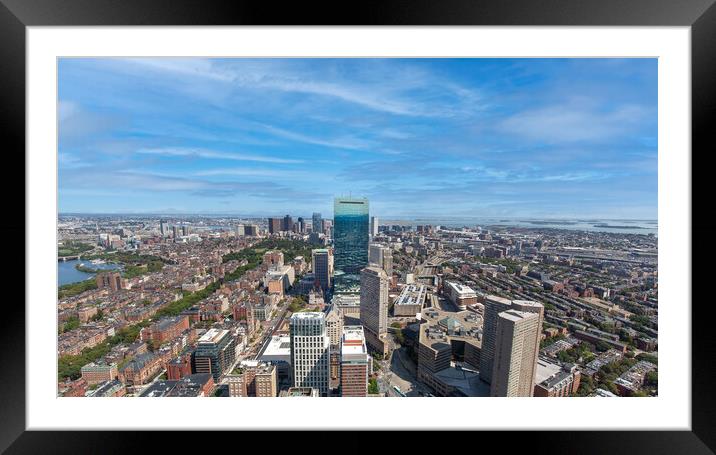 Panoramic aerial view of Boston financial district, historic center, Beacon Hill and Charles River Framed Mounted Print by Elijah Lovkoff