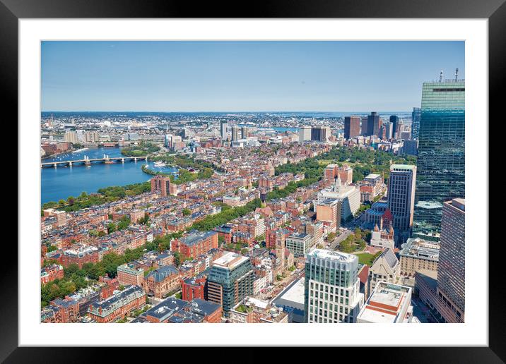 Panoramic aerial view of Boston from Prudential Tower observation deck Framed Mounted Print by Elijah Lovkoff